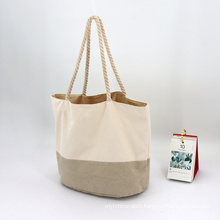 Hot Selling Cotton Linen Canvas Splicing Large Custom Shopping Bag Women Tote Bag